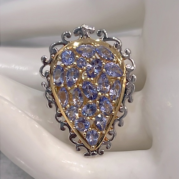 Tanzanite 14K YG Sterling Silver Pear Shaped Cluster Ring